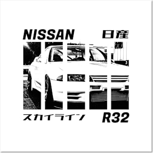 NISSAN SKYLINE GT-R R32 Black 'N White 3 Posters and Art